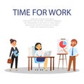 Time for work, people on white background, reference Information business management, design, cartoon style vector Royalty Free Stock Photo