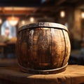 Time worn barrel, with a blurred past in the background