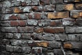 Time worn beauty Old brick wall constructed with weathered stone material