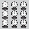 Time zones black and white clock set Royalty Free Stock Photo