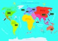 Time zones on a world map. Time difference between countries in summer. Illustrated map of the earth.