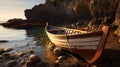 Nostalgic Rural Life: Boat Near Rocks In Soft Light