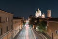 Timed zoom. Night view, of the dome of the Duomo Nuovo with movement of the city