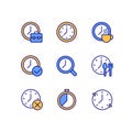 Timekeeping in daily life pixel perfect RGB color icons set