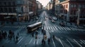 A timelapse of a busy street corner cars and pedestrians rushing by created with Generative AI