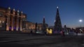 Timelapse Christmas tree before fireworks, Samara, Russia. Preparation for the new year celebration on Kuibyshev square