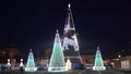 Timelapse Christmas tree before fireworks, Samara, Russia. Preparation for the new year celebration on Kuibyshev square