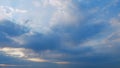 Clouds in different shades. Clouds during sunset. Panoramic view. Timelapse. Royalty Free Stock Photo