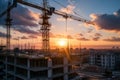 timelapse of construction site activity as sun sets Royalty Free Stock Photo