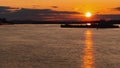 Timelapse of dramatic colorful golden susnet on the Volga river