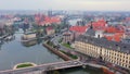Timelapse of the historic city center and the Odra River. Stare Myasto, Wroclaw, Poland. Aerial view