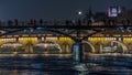 Paris, France - Timelapse - Historics Bridges in Paris Over the Seine River at Night Lights and Shadows