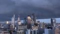 London City skyline timelapse with dark clouds in the evening