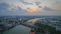 Timelapse Memorial Bridge, Phra Phuttha Yodfa Bridge, Phra Pok Klao Bridge at sunset with Chao Phraya River