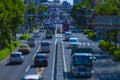 A timelapse of miniature traffic jam at the avenue daytime in the downtown tiltshift Royalty Free Stock Photo