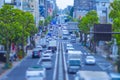 A timelapse of miniature traffic jam at the avenue daytime in the downtown tiltshift Royalty Free Stock Photo