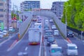 A timelapse of miniature traffic jam at the avenue tiltshift Royalty Free Stock Photo