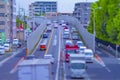 A timelapse of miniature traffic jam at the avenue tiltshift Royalty Free Stock Photo