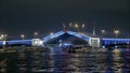 Timelapse of moveable bridge in nighttime in Saint Petersburg, famous Palace bridge