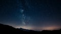 Timelapse night sky stars milky way on mountains background. 4K