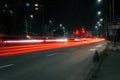 Timelapse shot of car lights at night in Ruzomberok, Slovakia