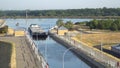 Timelapse. The sluice, ship elevator Magdeburg Rothensee between the river Elbe and the canal Mittellandkanal, Germany