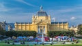 Timelapse view of Art pavilion at King Tomislav square in Zagreb, Croatia. Royalty Free Stock Photo