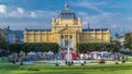 Timelapse view of Art pavilion at King Tomislav square in Zagreb, Croatia. Royalty Free Stock Photo