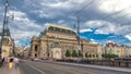 Timelapse view of the National Theater in Prague from the Legion Bridge. Royalty Free Stock Photo