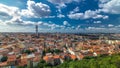 Timelapse view from the top of the Vitkov Memorial on the Prague landscape with the famous Zizkov TV tower on the