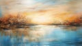 Timeless Artistry: Abstract Sunrise Painting Over River