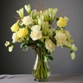 Timeless Artistry: A Romantic Vase Of Yellow Roses And White Flowers Royalty Free Stock Photo