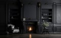 Timeless Beauty Dark Classic Interior Home Mockup with Fireplace. Generative AI