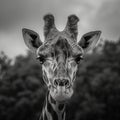 Timeless charm of a giraffe captured in striking grayscale photography