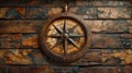 Timeless Compass Rose Inlaid in a Weathered Ships Deck The compass blurs with the wood