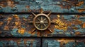 Timeless Compass Rose Inlaid in a Weathered Ships Deck The compass blurs with the wood