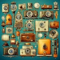 Timeless Contraptions: A Kaleidoscope of Vintage Tech and Antiques Royalty Free Stock Photo