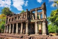 Timeless elegance: Ancient colonnade, ruins of a Khmer building adorned with majestic columns, Preah Khan