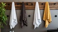 Timeless Elegance, Cotton Terry Towels in White, Black, and Grey. Generative AI