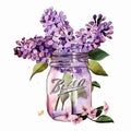 Timeless Elegance: Lilacs in a Mason Jar Painting AI Generated Royalty Free Stock Photo