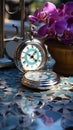 Timeless Elegance: Vintage Silver Pocket Watch in Enchanting Garden Setting