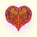 Timeless engraved heart shaped petals ornament illustrations