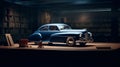 Timeless Grace: Indigo Classic Car In A Dark Room