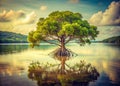 A Timeless Impression Isolated Mangrove Tree in Tranquil Coastal Waters Exploring the Secrets of a Pristine Ecosystem Royalty Free Stock Photo