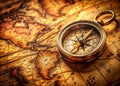 A Timeless Journey Panoramic Vintage Compass and Map Unveiling Secrets of Exploration and Adventure Royalty Free Stock Photo