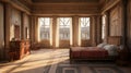Timeless Luxury: Ancient Roman Bedroom with Mosaic Floors and Pillared Windows
