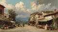 Timeless Market: 1870 Italian Village Square Captured in Brushstrokes