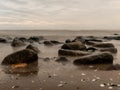 Timeless Motion: Serene Seascape with Rocks in Long Exposure, Capturing Nature\'s Fluidity and Stillness in Harmony Royalty Free Stock Photo