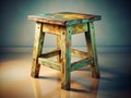 A Timeless Relic Exploring the Rustic Charm of an Abandoned Interior Featuring a Weathered Wooden Stool and Vintage Royalty Free Stock Photo