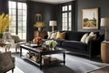 Timeless Rusticity: Darker Black Modern Living Room Hues in French Countryside Decor